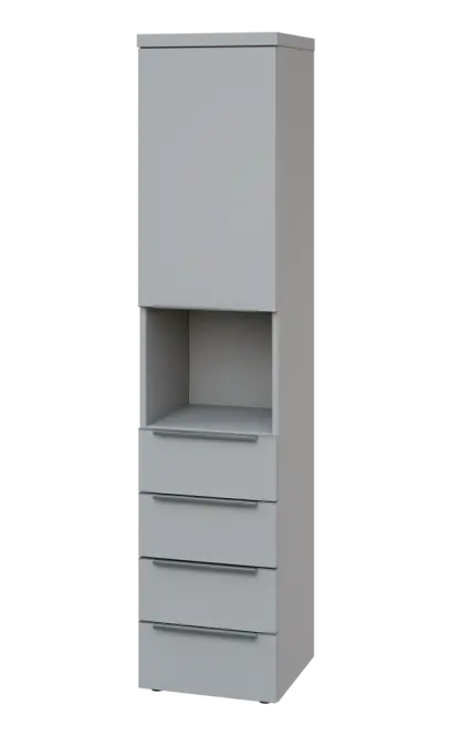 SIN 5 - 44ZND kancelářská skříň, 4-zásuvková/nika, 1-dveřová, levá, 1820x400x400, šedá